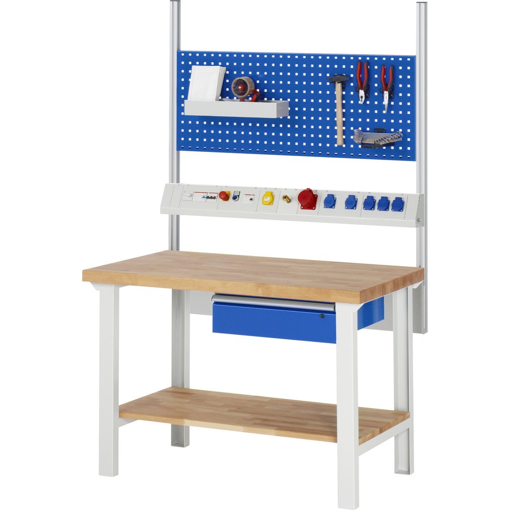Immagine del prodotto n. 5: Banco da lavoro RAU serie 7000, 1 piano di appoggio in faggio massiccio, AxLxP 840 x 1.250 x 700 mm, 1 cassetto 1 x 150 mm