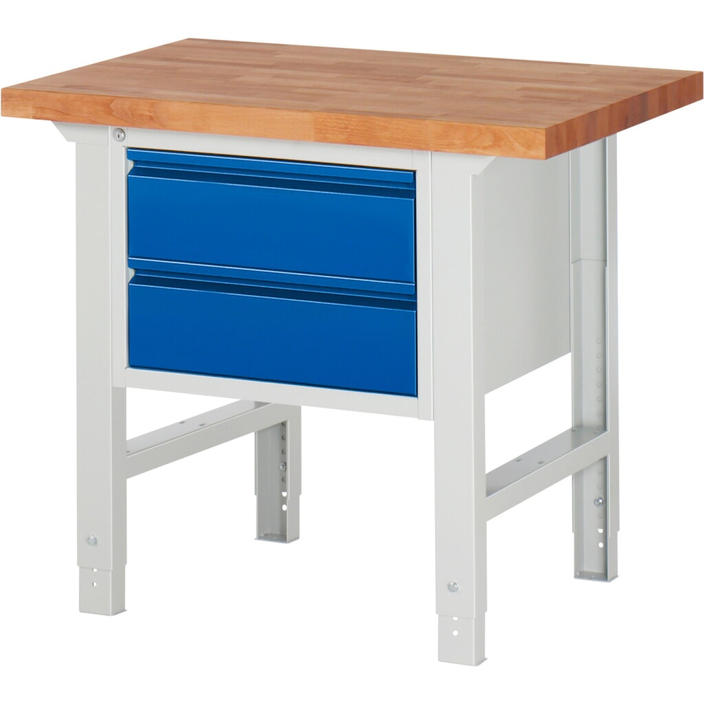 Immagine del prodotto: Banco da lavoro RAU serie 7000, 1 contenitore, AxLxP 790-1.140 x 1.000 x 700 mm, 2 cassetti estraibili al 90% 2 x 180 mm