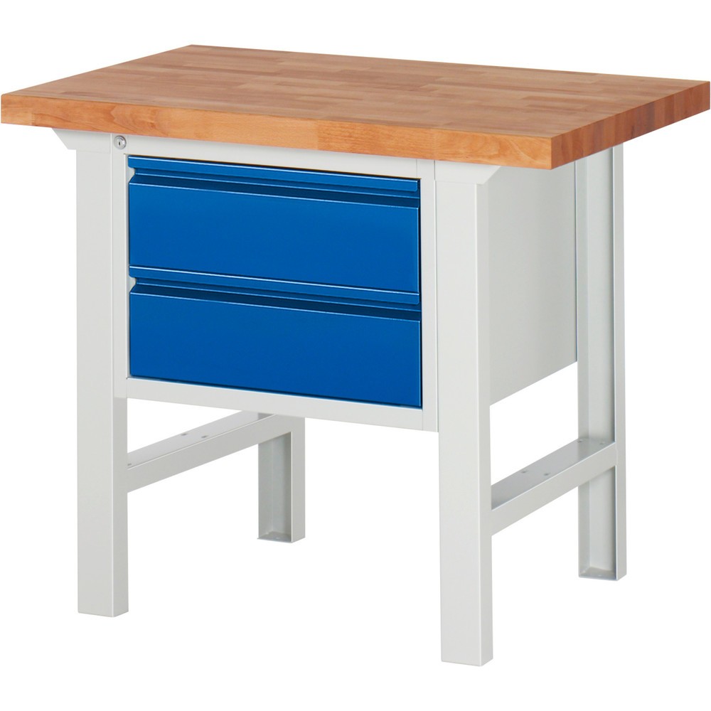Immagine del prodotto: Banco da lavoro RAU serie 7000, 1 contenitore, AxLxP 840 x 1.000 x 700 mm, 2 cassetti estraibili al 90% 2 x 180 mm