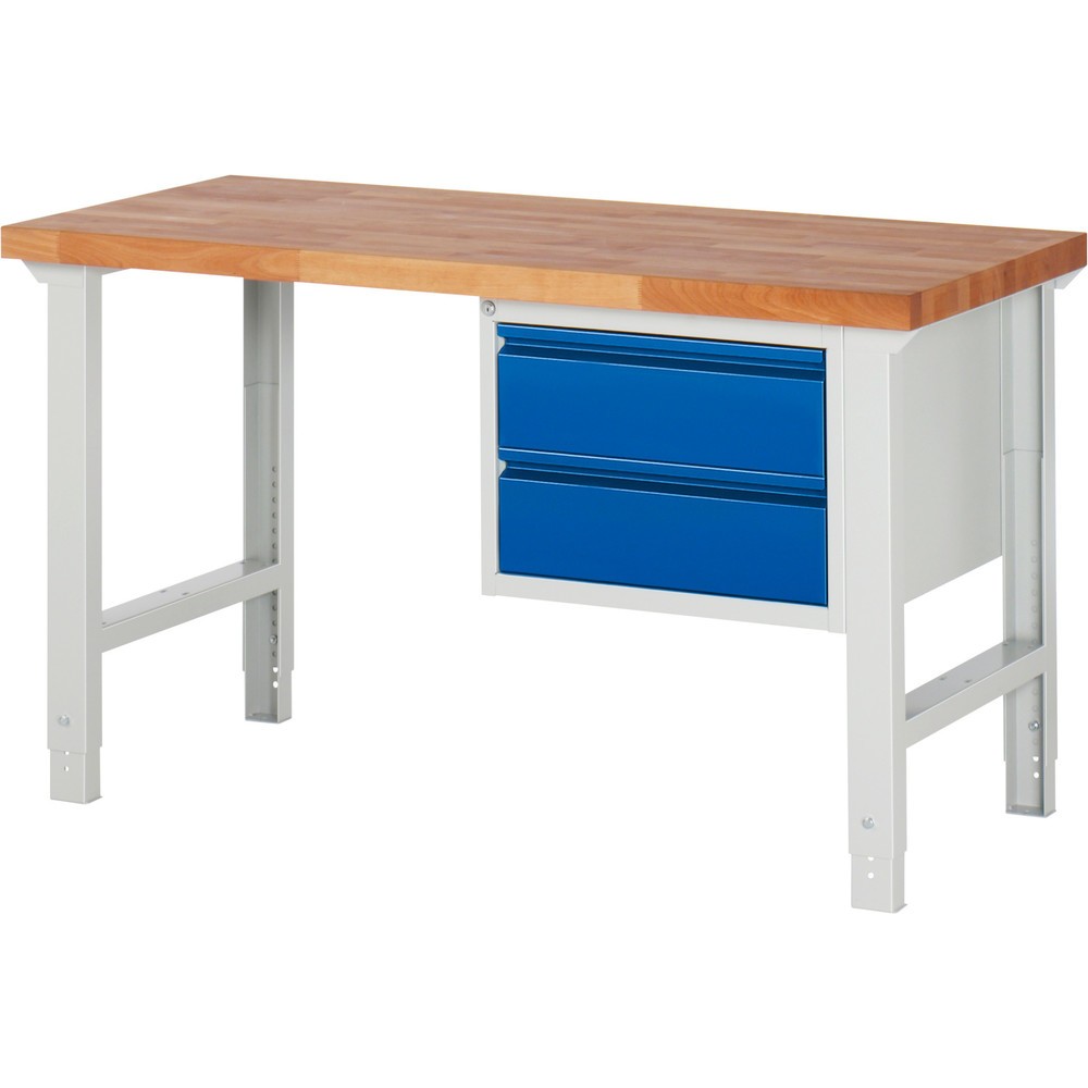Immagine del prodotto: Banco da lavoro RAU serie 7000, 1 contenitore, AxLxP 790-1.140 x 1.500 x 700 mm, 2 cassetti estraibili al 90% 2 x 180 mm