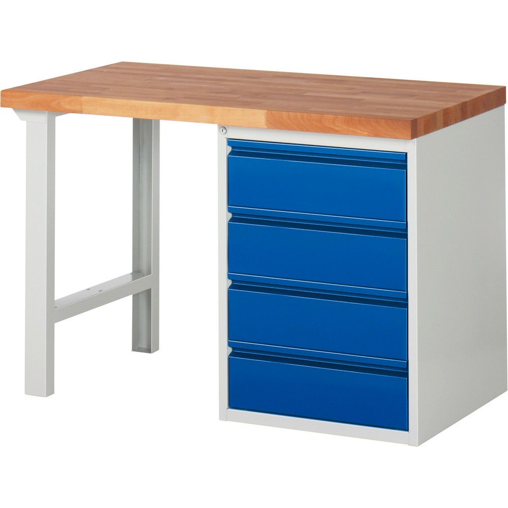 Immagine del prodotto: Banco da lavoro RAU serie 7000, 1 contenitore, AxLxP 890 x 1.250 x 700 mm, 4 cassetti estraibili al 90% 4 x 180 mm, portata cassetti 100 kg