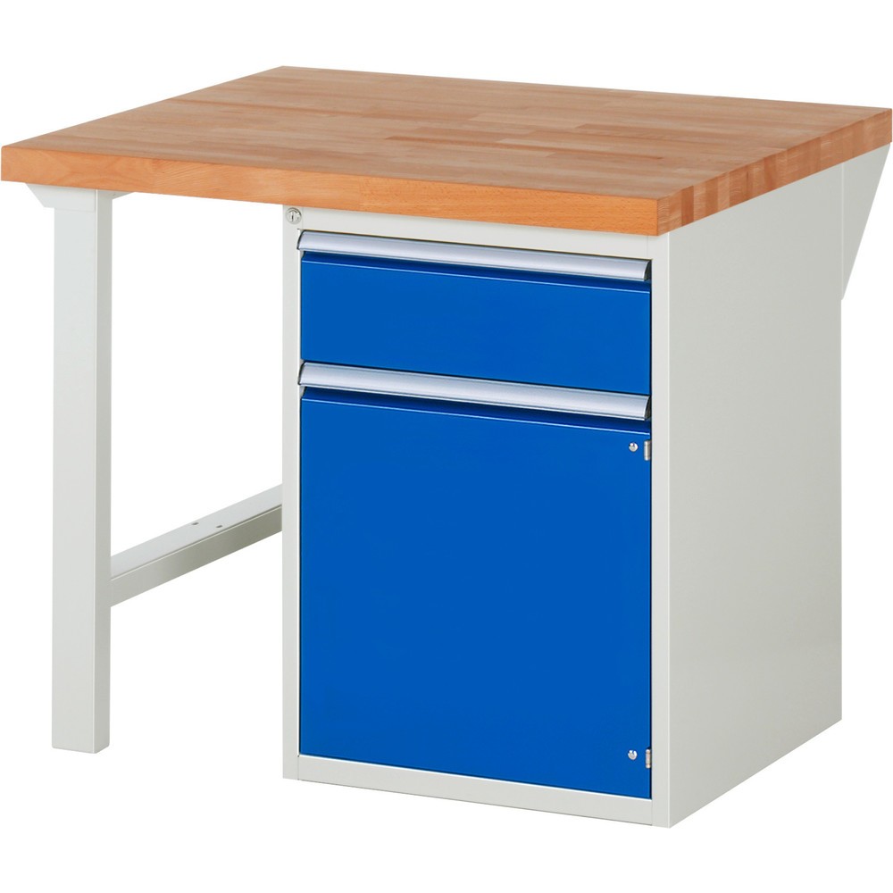 Immagine del prodotto: Banco da lavoro RAU serie 7000, 1 contenitore, AxLxP 890 x 1.000 x 900 mm, 1 cassetto estraibile al 90%, 1 anta battente, 1 ripiano