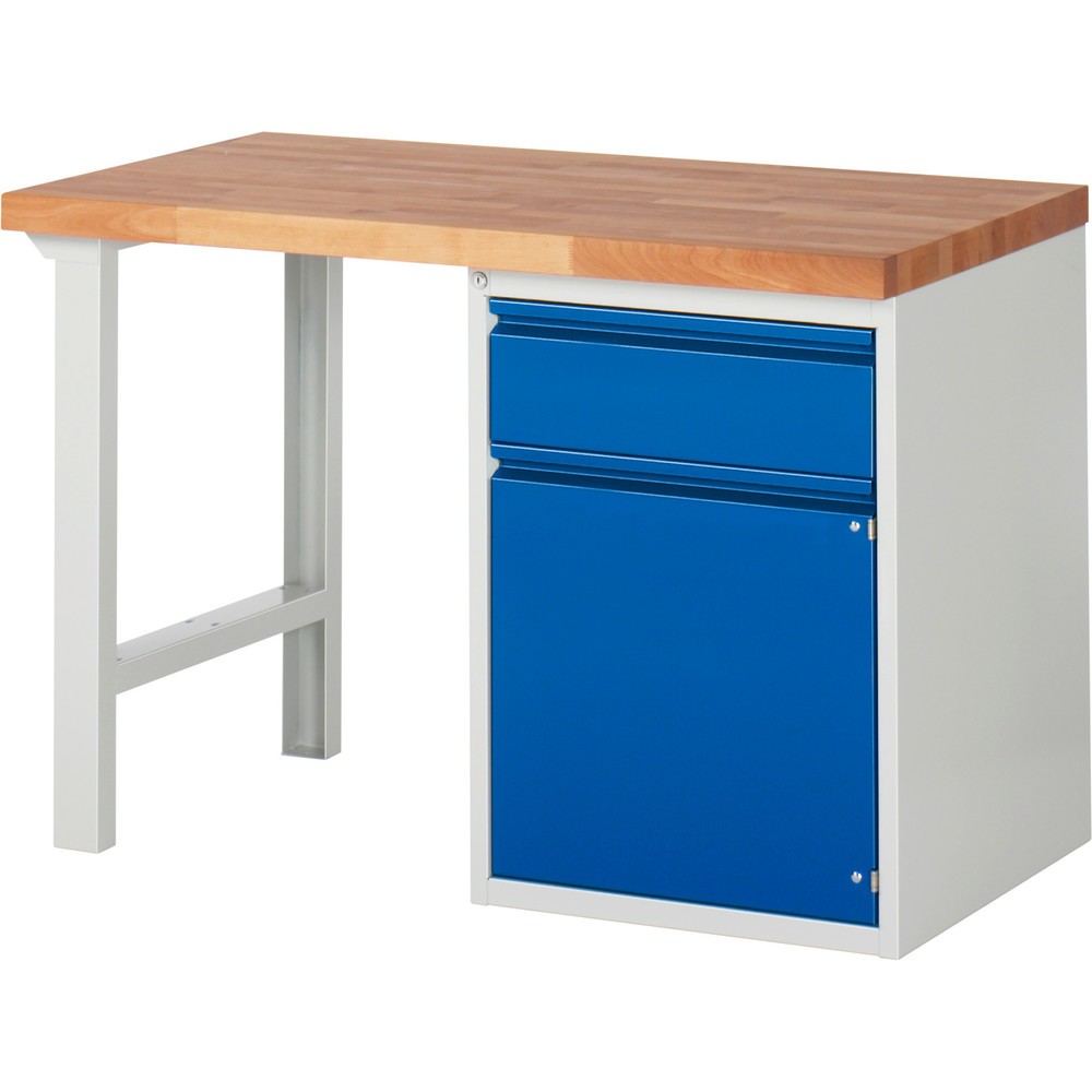 Immagine del prodotto n. 1: Banco da lavoro RAU serie 7000, 1 contenitore, AxLxP 840 x 1.250 x 700 mm, 1 cassetto estraibile al 90%, 1 anta battente, 1 ripiano