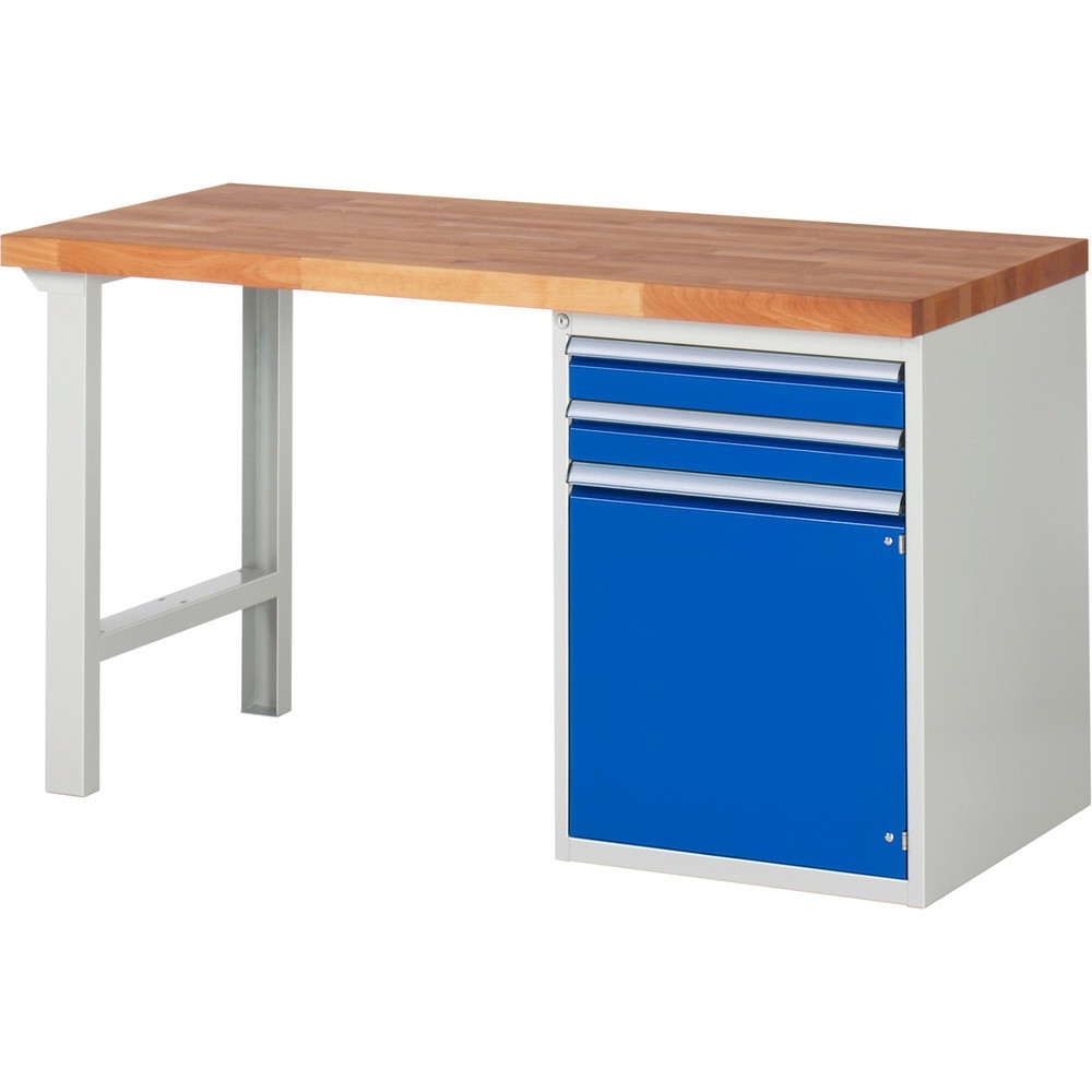 Immagine del prodotto: Banco da lavoro RAU serie 7000, 1 contenitore, AxLxP 840 x 1.500 x 700 mm, 2 cassetti estraibili al 90%, 1 anta battente, 1 ripiano