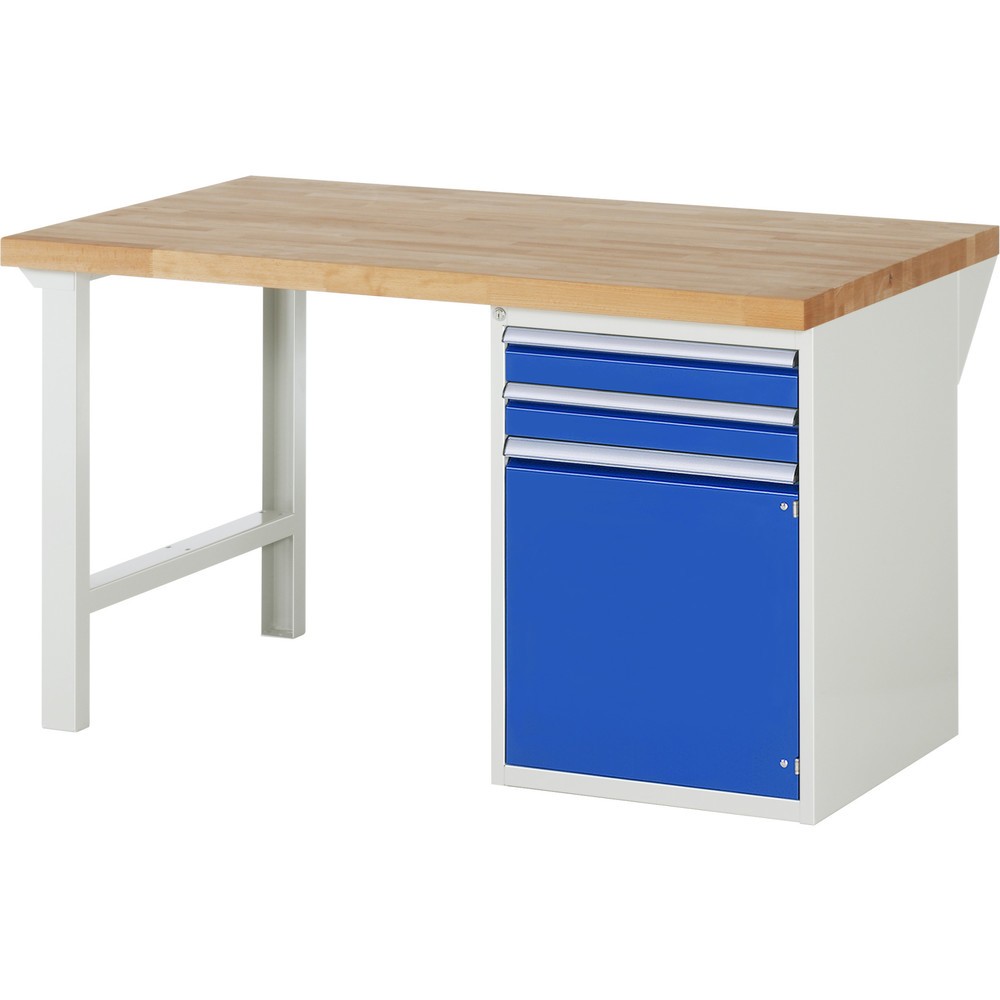 Immagine del prodotto n. 1: Banco da lavoro RAU serie 7000, 1 contenitore, AxLxP 890 x 1.500 x 900 mm, 2 cassetti estraibili al 90%, 1 anta battente, 1 ripiano