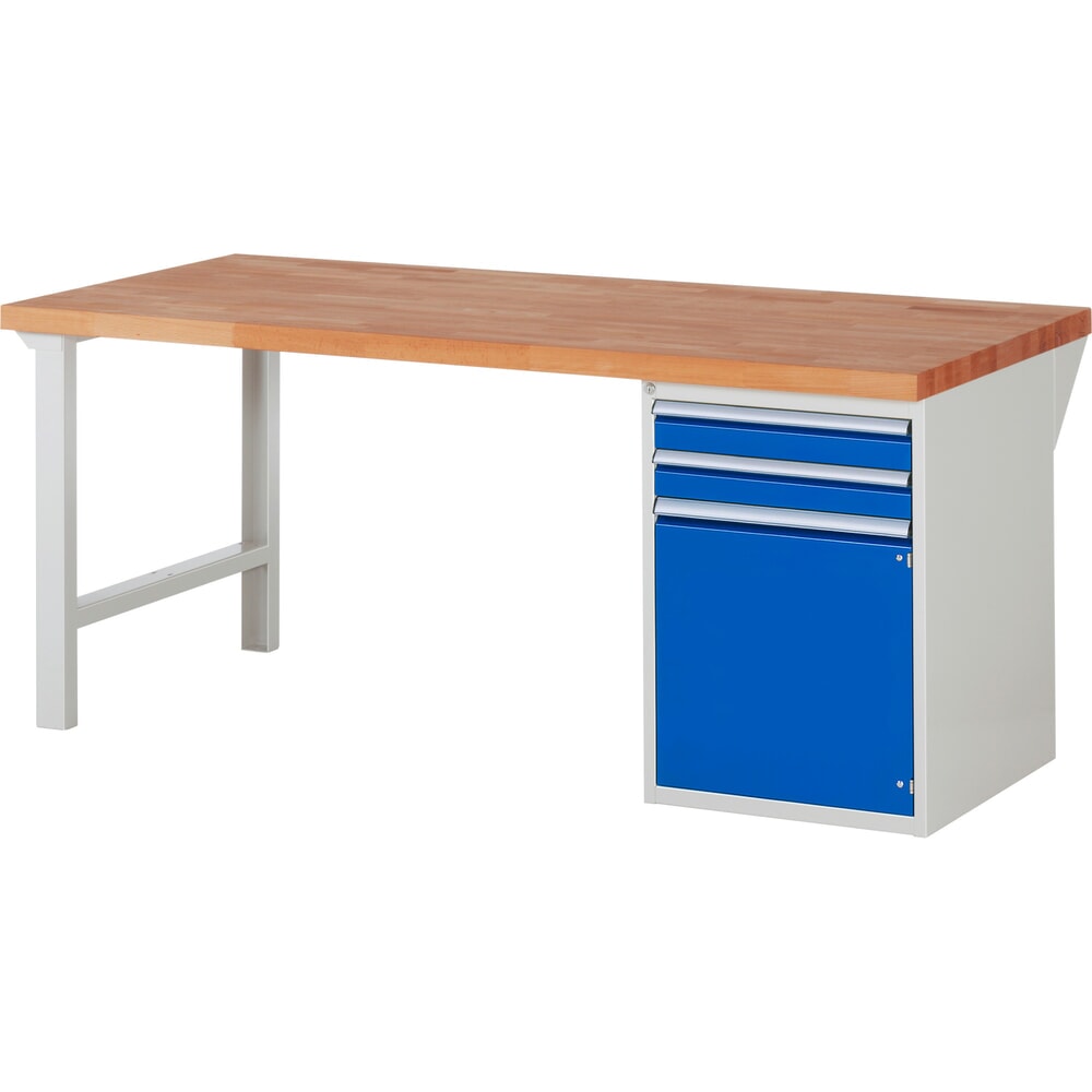 Immagine del prodotto n. 1: Banco da lavoro RAU serie 7000, 1 contenitore, AxLxP 890 x 2.000 x 900 mm, 2 cassetti estraibili al 100%, 1 anta battente, 1 ripiano