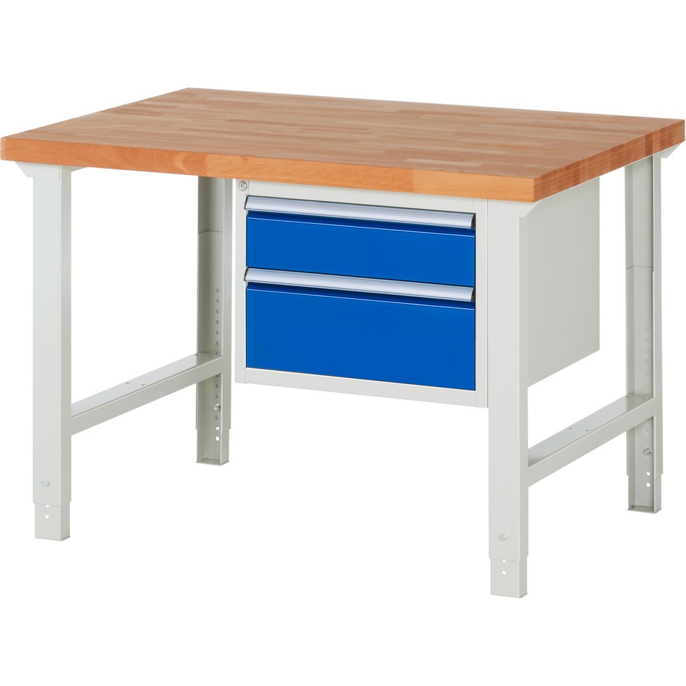 Immagine del prodotto n. 1: Banco da lavoro RAU serie 7000, 1 contenitore, AxLxP 790-1.140 x 1.250 x 900 mm, 2 cassetti estraibili al 100% 1 x 150, 1 x 210 mm