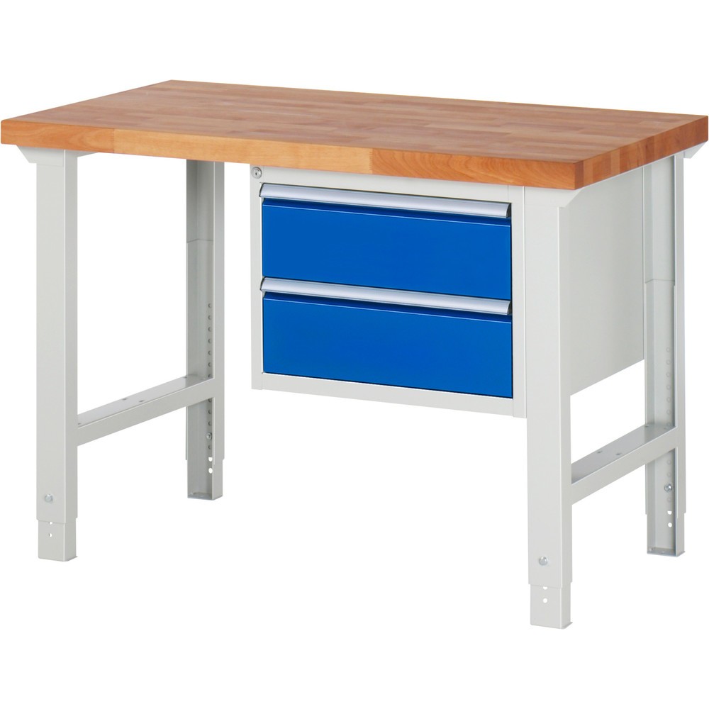 Immagine del prodotto n. 1: Banco da lavoro RAU serie 7000, 1 contenitore, AxLxP 790-1.140 x 1.250 x 700 mm, 2 cassetti estraibili al 100% 2 x 180 mm