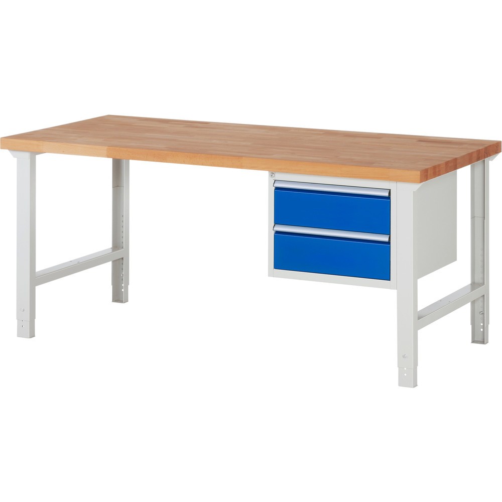 Immagine del prodotto: Banco da lavoro RAU serie 7000, 1 contenitore, AxLxP 790-1.140 x 2.000 x 900 mm, 2 cassetti estraibili al 90% 2 x 180 mm