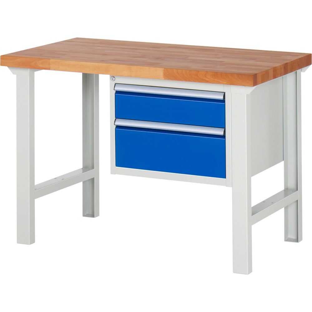 Immagine del prodotto n. 1: Banco da lavoro RAU serie 7000, 1 contenitore, AxLxP 840 x 1.250 x 700 mm, 2 cassetti estraibili al 90% 1 x 150, 1 x 210 mm