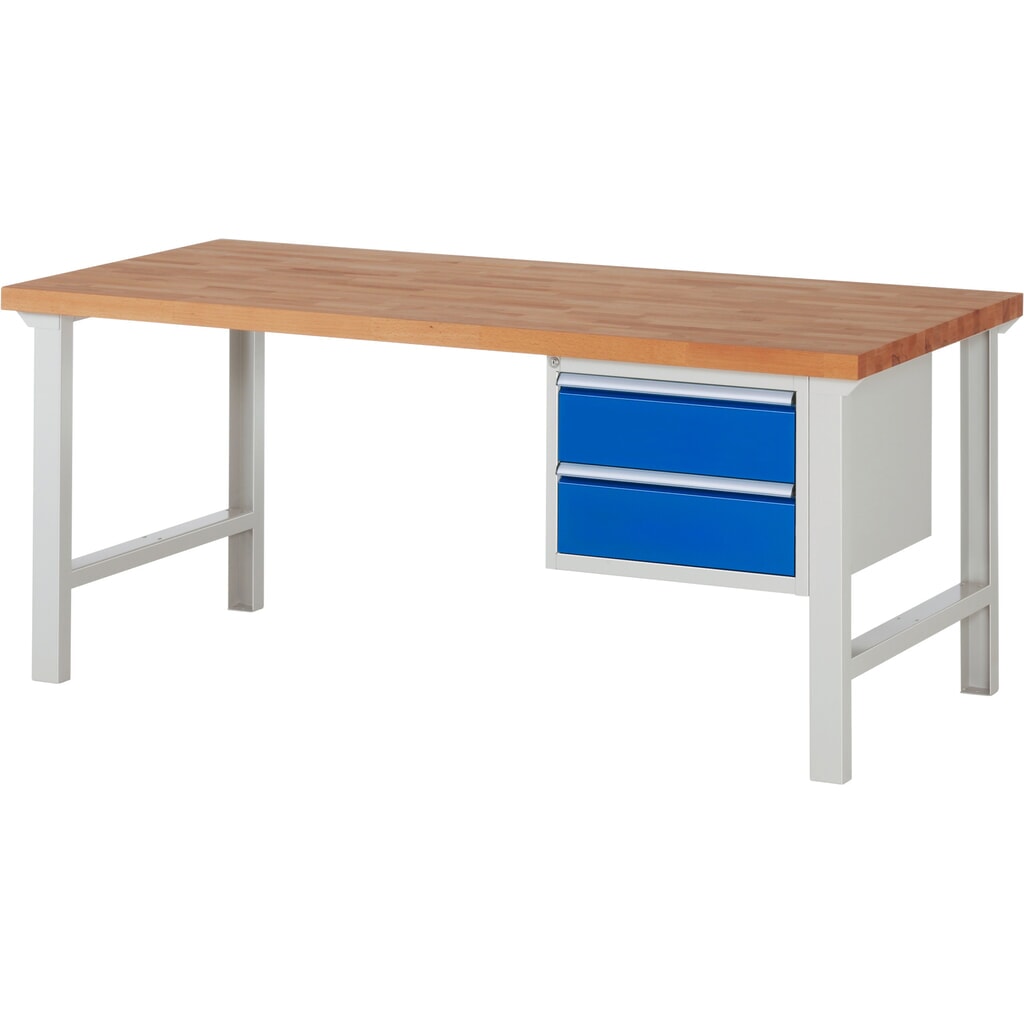 Immagine del prodotto: Banco da lavoro RAU serie 7000, 1 contenitore, AxLxP 840 x 2.000 x 900 mm, 2 cassetti estraibili al 90% 2 x 180 mm