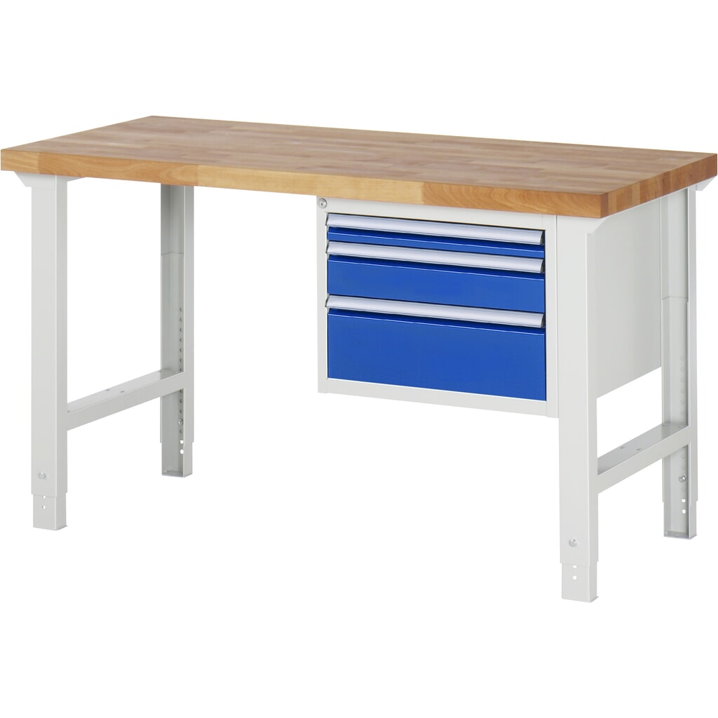 RAU Banco da lavoro Serie 7000, HxLxP 790-1.140 x 1.500 x 700 mm, 1 contenitore nella base a destra, con 3 cassetti Immagine del prodotto: RAU Banco da lavoro Serie 7000, HxLxP 790-1.140 x 1.500 x 700 mm, 1 contenitore nella base a destra, con 3 cassetti