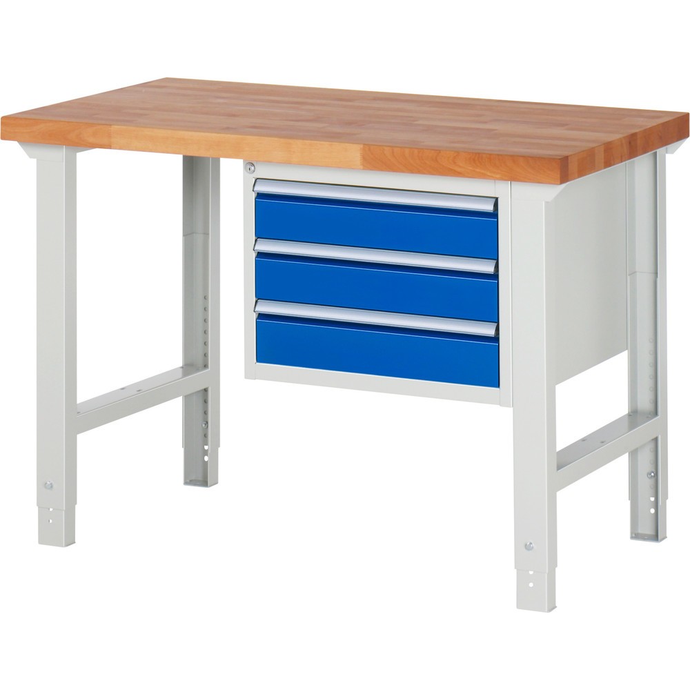 Immagine del prodotto n. 1: Banco da lavoro RAU serie 7000, 1 contenitore, AxLxP 790-1.140 x 1.250 x 700 mm, 3 cassetti estraibili al 100% 3 x 120 mm
