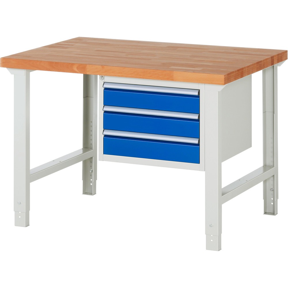 Immagine del prodotto n. 1: Banco da lavoro RAU serie 7000, 1 contenitore, AxLxP 790-1.140 x 1.250 x 900 mm, 3 cassetti estraibili al 100% 3 x 120 mm