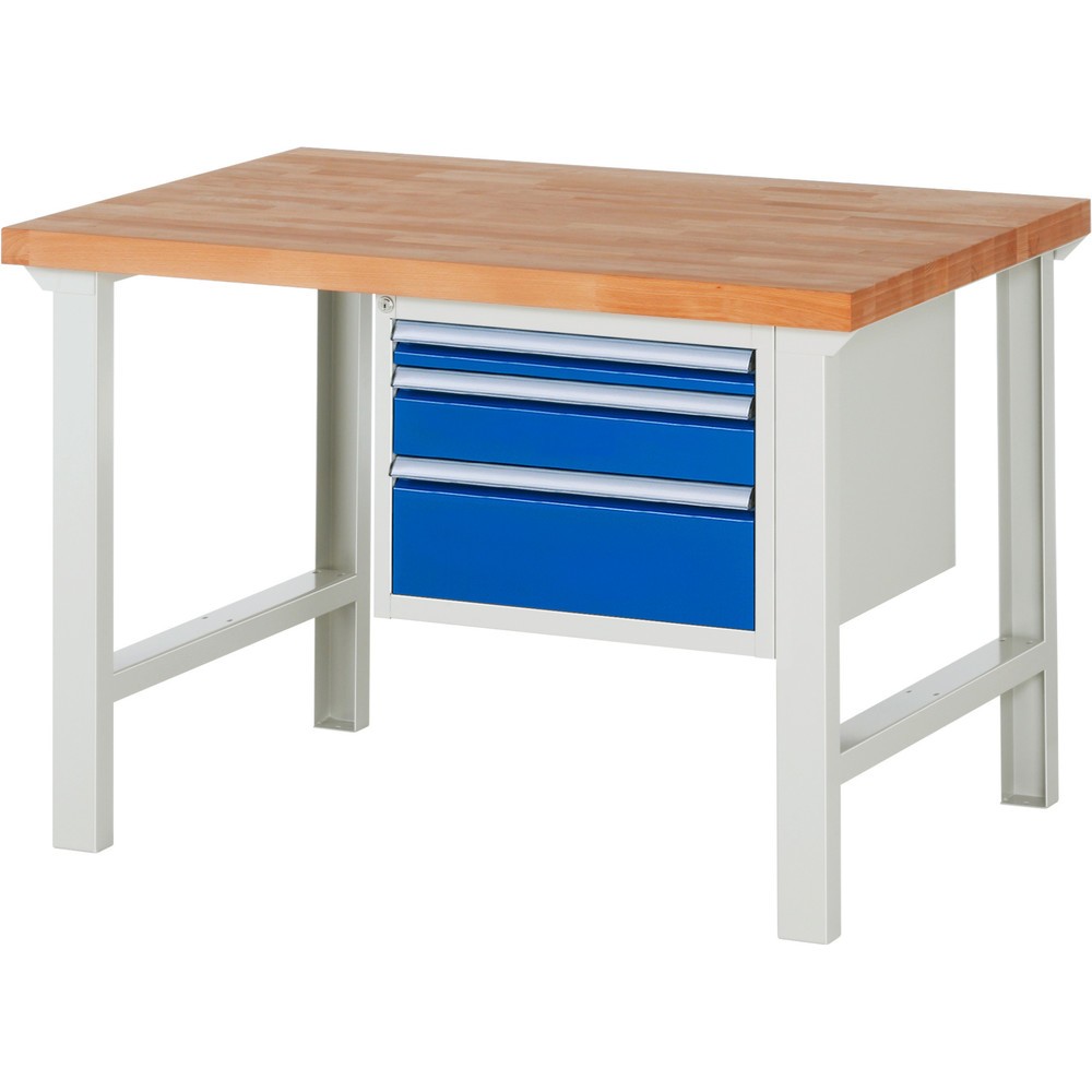 Immagine del prodotto: Banco da lavoro RAU serie 7000, 1 contenitore, AxLxP 840 x 1.250 x 900 mm, 3 cassetti estraibili al 90% 1 x 60, 1 x 120, 1 x 180 mm, portata cassetti 100 kg