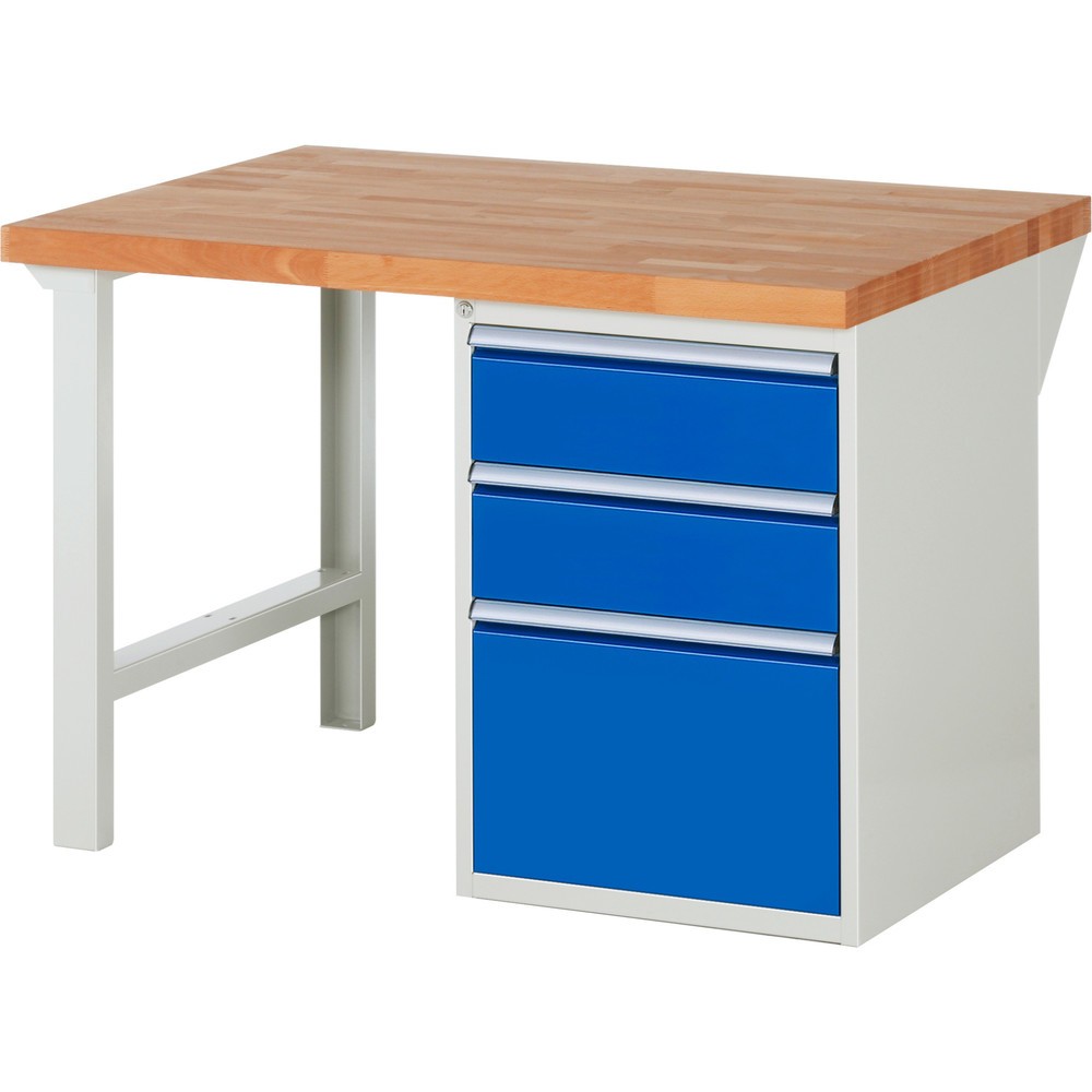 Immagine del prodotto n. 1: Banco da lavoro RAU serie 7000, 1 contenitore, AxLxP 890 x 1.250 x 900 mm, 3 cassetti estraibili al 90% 2 x 180, 1 x 360 mm, portata cassetti 100 kg
