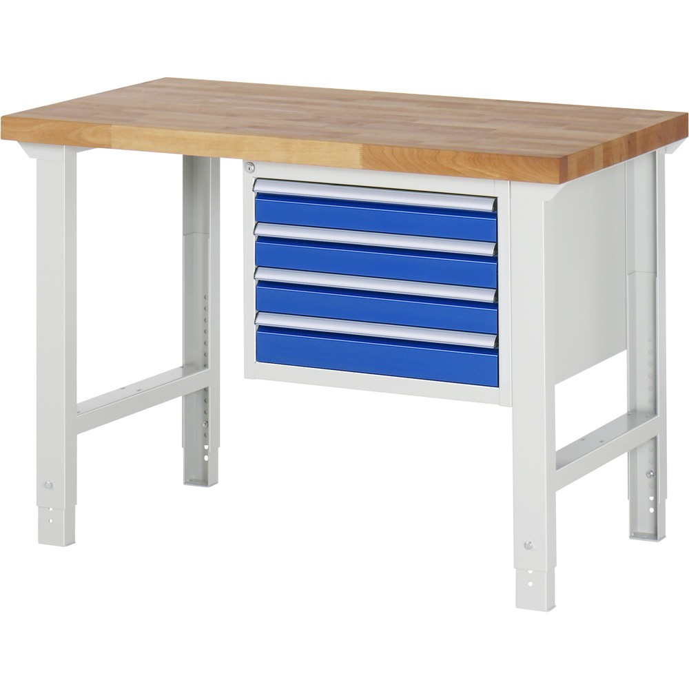 Immagine del prodotto n. 1: RAU Banco da lavoro Serie 7000, HxLxP 790-1.140 x 1.250 x 700 mm, 1 contenitore nella base a destra, con 4 cassetti