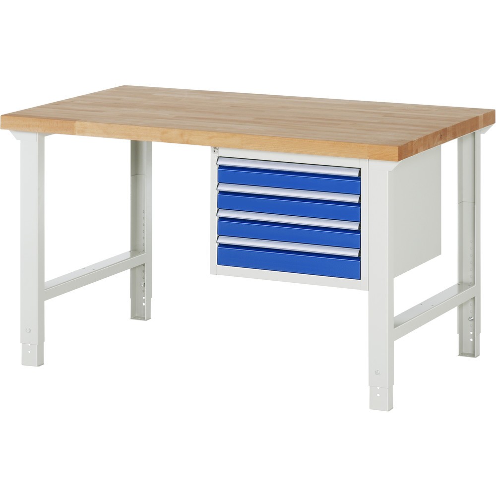 Immagine del prodotto: RAU Banco da lavoro Serie 7000, HxLxP 790-1.140 x 1.500 x 900 mm, 1 contenitore nella base a destra, con 4 cassetti