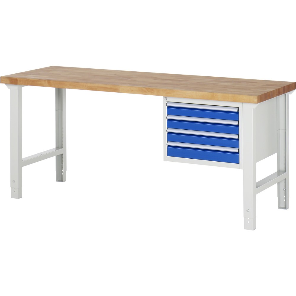 Immagine del prodotto: RAU Banco da lavoro Serie 7000, HxLxP 790-1.140 x 2.000 x 700 mm, 1 contenitore nella base a destra, con 4 cassetti