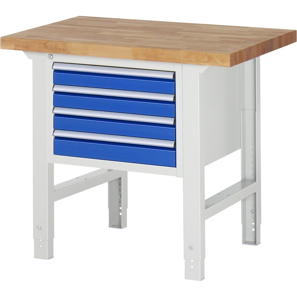 Immagine del prodotto: RAU Banco da lavoro Serie 7000, HxLxP 790-1.140 x 1.000 x 700 mm, 1 contenitore nella base a destra, con 4 cassetti