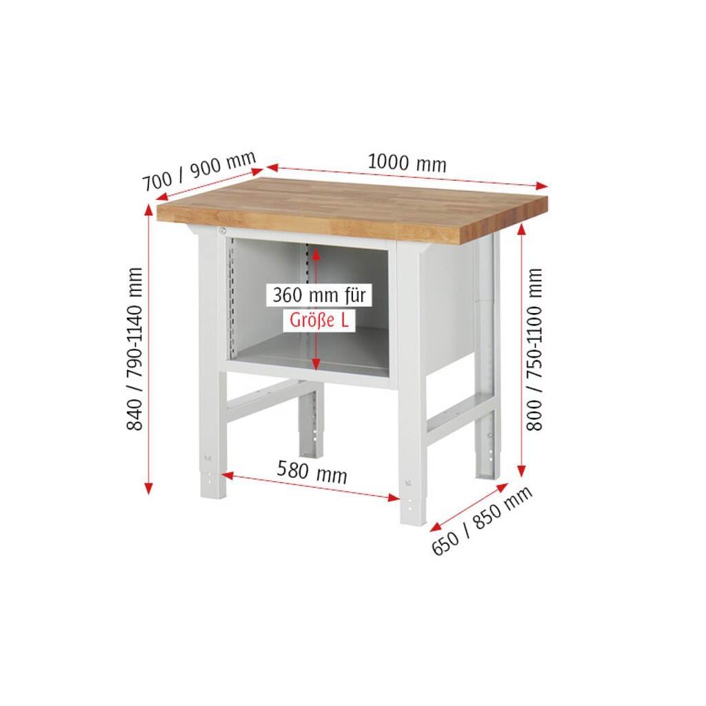 Immagine del prodotto n. 5: Banco da lavoro RAU serie 7000, 1 contenitore, AxLxP 840 x 1.000 x 900 mm, 3 cassetti estraibili al 90% 1 x 60, 1 x 120, 1 x 180 mm, portata cassetti 100 kg