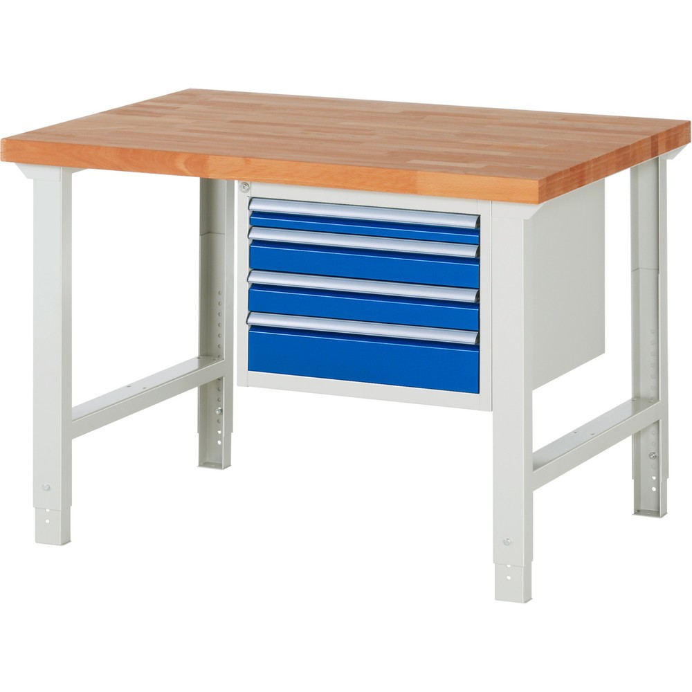 Immagine del prodotto: Banco da lavoro RAU serie 7000, 1 contenitore, AxLxP 790-1.140 x 1.250 x 900 mm, 4 cassetti estraibili al 100% 1 x 60, 2 x 90, 1 x 120 mm