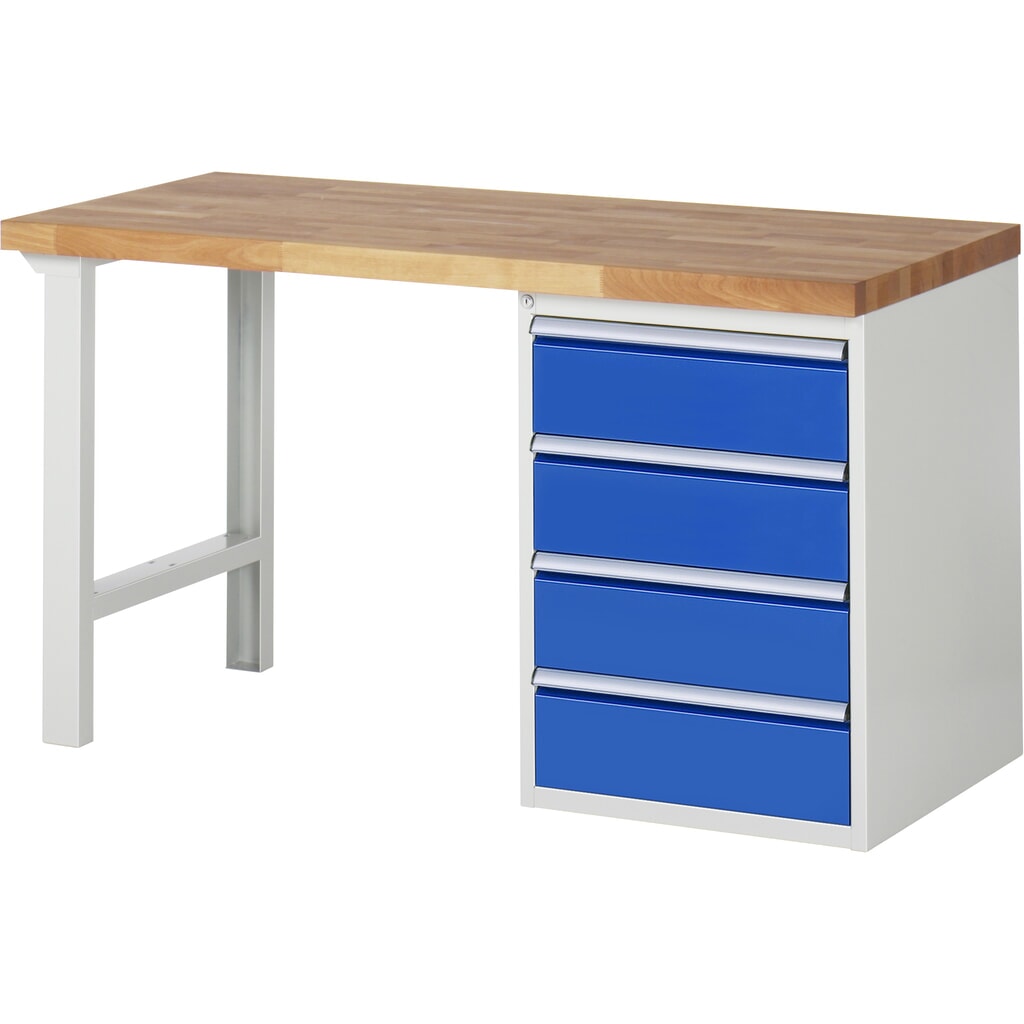RAU Banco da lavoro Serie 7000, HxLxP 890 x 1.500 x 700 mm, 1 contenitore nella base a destra, con 4 cassetti Immagine del prodotto: RAU Banco da lavoro Serie 7000, HxLxP 890 x 1.500 x 700 mm, 1 contenitore nella base a destra, con 4 cassetti