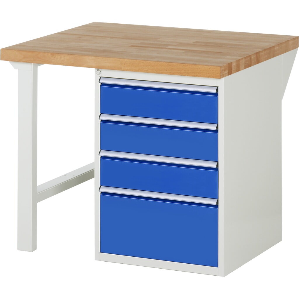 RAU Banco da lavoro Serie 7000, HxLxP 890 x 1.000 x 900 mm, 1 contenitore nella base a destra, con 4 cassetti Immagine del prodotto: RAU Banco da lavoro Serie 7000, HxLxP 890 x 1.000 x 900 mm, 1 contenitore nella base a destra, con 4 cassetti