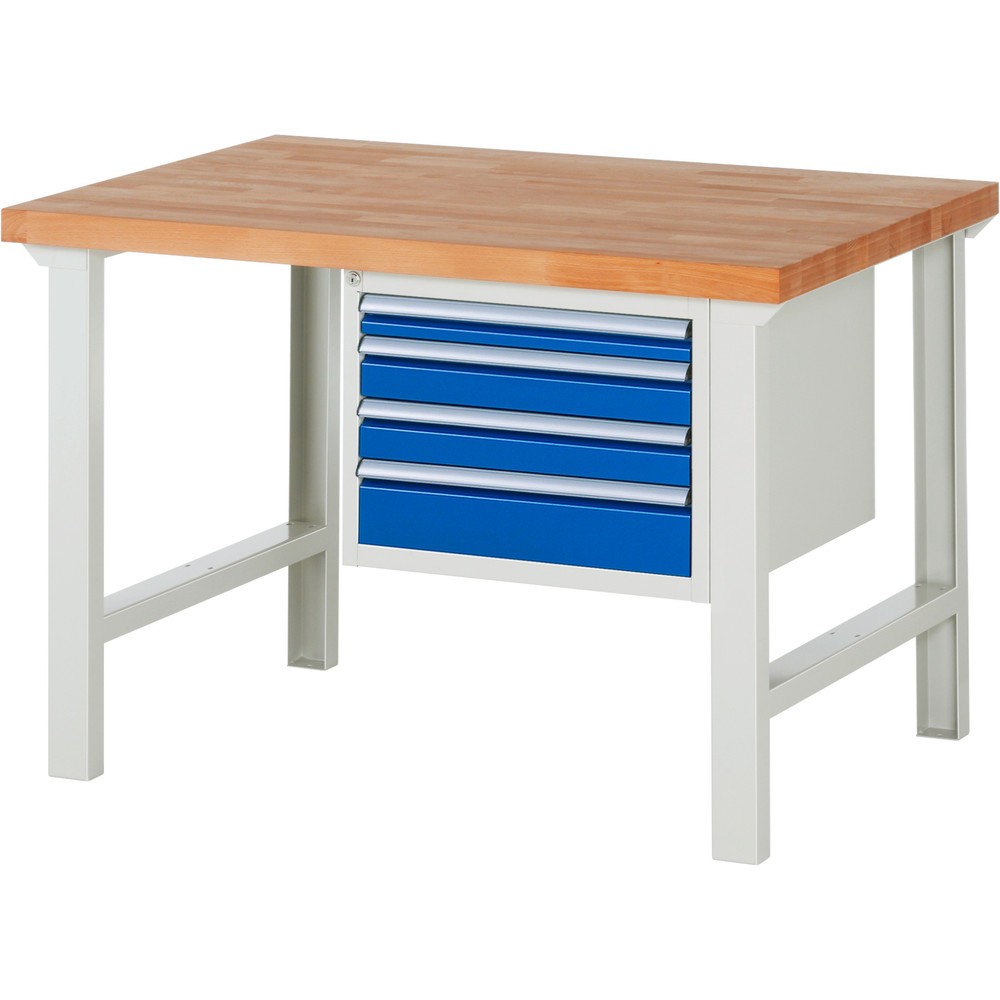 Immagine del prodotto: Banco da lavoro RAU serie 7000, 1 contenitore, AxLxP 840 x 1.250 x 900 mm, 4 cassetti estraibili al 90% 1 x 60, 2 x 90, 1 x 120 mm, portata cassetti 100 kg