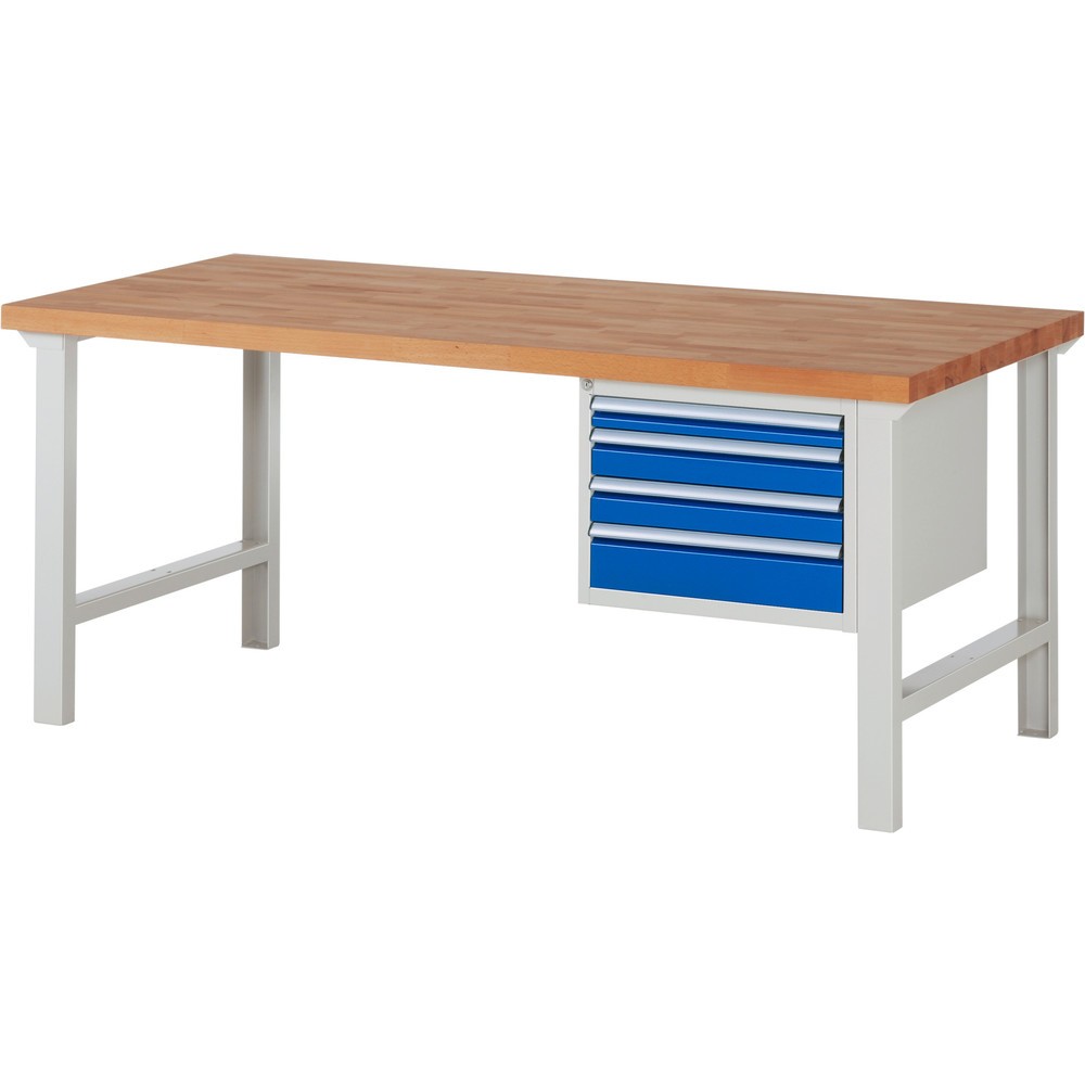 Immagine del prodotto: Banco da lavoro RAU serie 7000, 1 contenitore, AxLxP 840 x 2.000 x 900 mm, 4 cassetti estraibili al 90% 1 x 60, 2 x 90, 1 x 120 mm, portata cassetti 100 kg