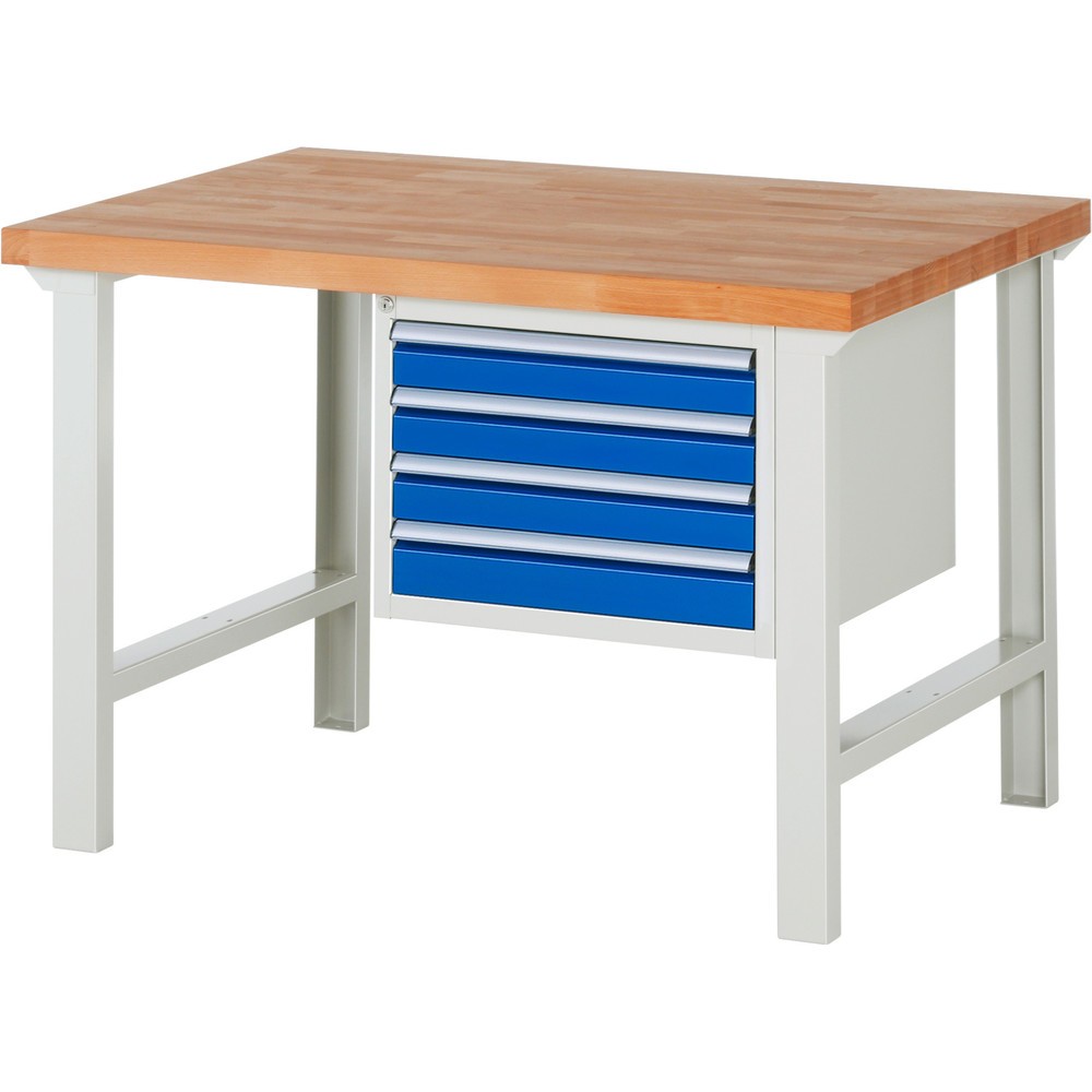 Immagine del prodotto n. 1: Banco da lavoro RAU serie 7000, 1 contenitore, AxLxP 840 x 1.250 x 900 mm, 4 cassetti estraibili al 100% 4 x 90 mm, portata cassetti 100 kg