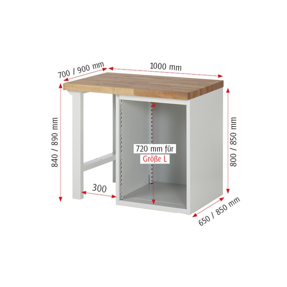 Immagine del prodotto n. 5: Banco da lavoro RAU serie 7000, 1 contenitore, AxLxP 890 x 1.000 x 700 mm, 8 cassetti estraibili al 90%, portata cassetti 100 kg