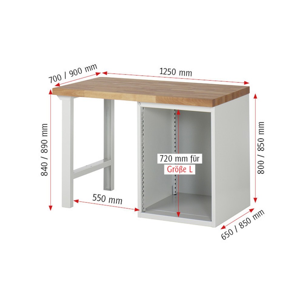 Immagine del prodotto n. 5: Banco da lavoro RAU serie 7000, 1 contenitore, AxLxP 890 x 1.250 x 900 mm, 3 cassetti estraibili al 90% 2 x 180, 1 x 360 mm, portata cassetti 100 kg