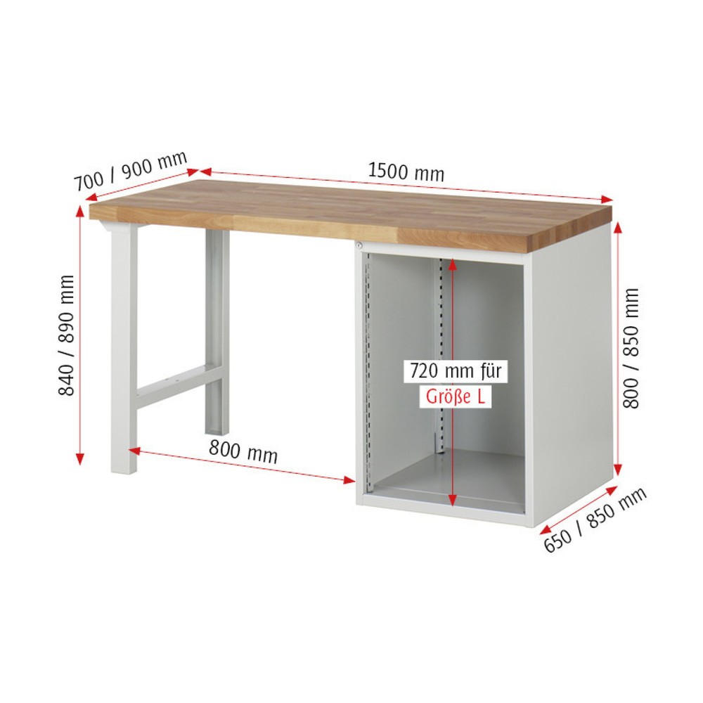 Immagine del prodotto n. 6: Banco da lavoro RAU serie 7000, 1 contenitore, AxLxP 890 x 1.500 x 900 mm, 7 cassetti estraibili al 100%, portata cassetti 100 kg