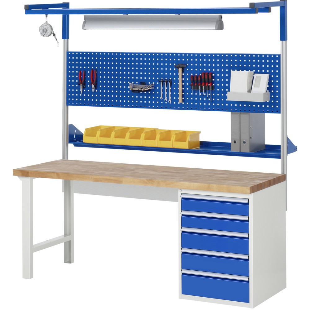 Immagine del prodotto n. 6: Banco da lavoro RAU serie 7000, 1 contenitore, AxLxP 890 x 2.000 x 900 mm, 5 cassetti estraibili al 100% 1 x 60, 1 x 90, 2 x 150, 1 x 270 mm, portata cassetti 100 kg