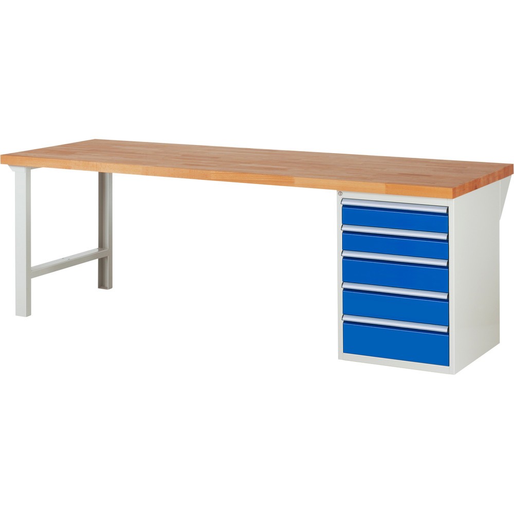Immagine del prodotto n. 1: Banco da lavoro RAU serie 7000, 1 contenitore, AxLxP 890 x 2.500 x 900 mm, 5 cassetti estraibili al 100% 2 x 120, 2 x 150, 1 x 180 mm, portata cassetti 100 kg