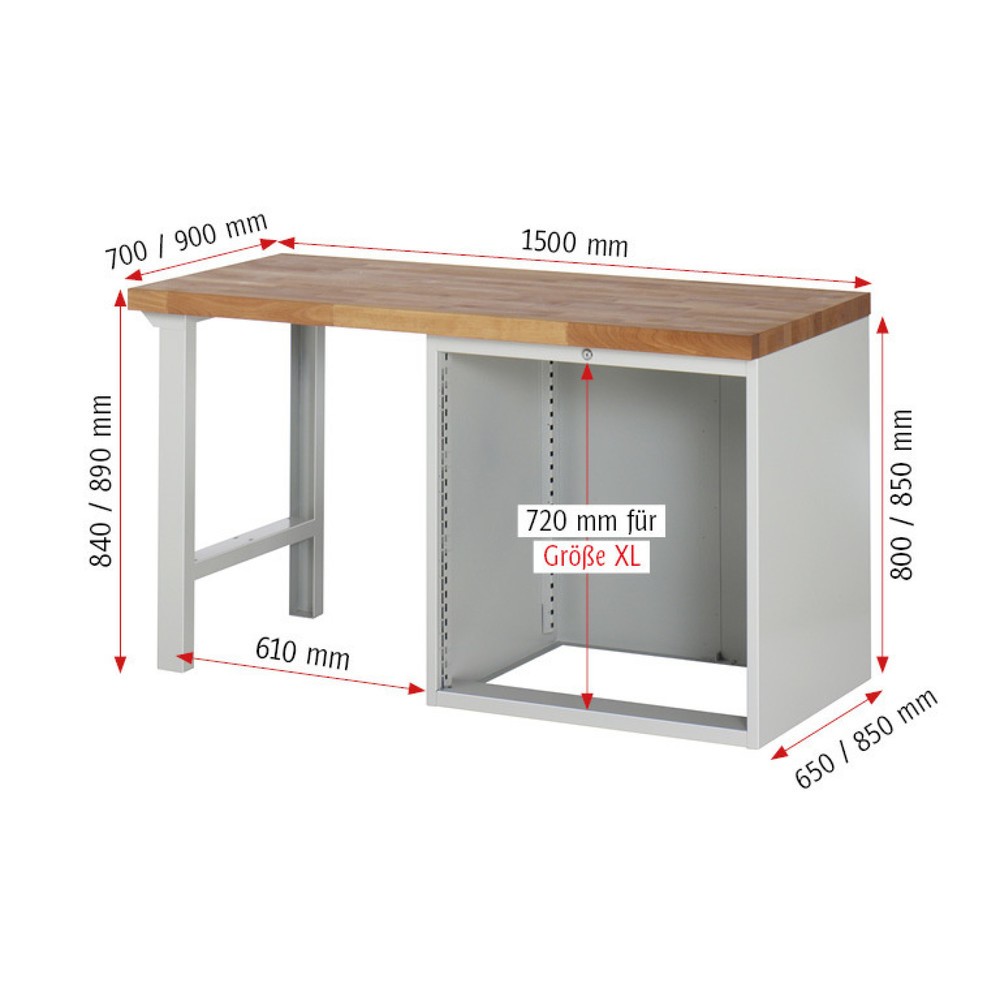 Immagine del prodotto n. 4: Banco da lavoro RAU serie 7000, 1 contenitore, AxLxP 840 x 1.500 x 700 mm, 4 cassetti estraibili al 90% 4 x 180 mm, portata cassetti 100 kg