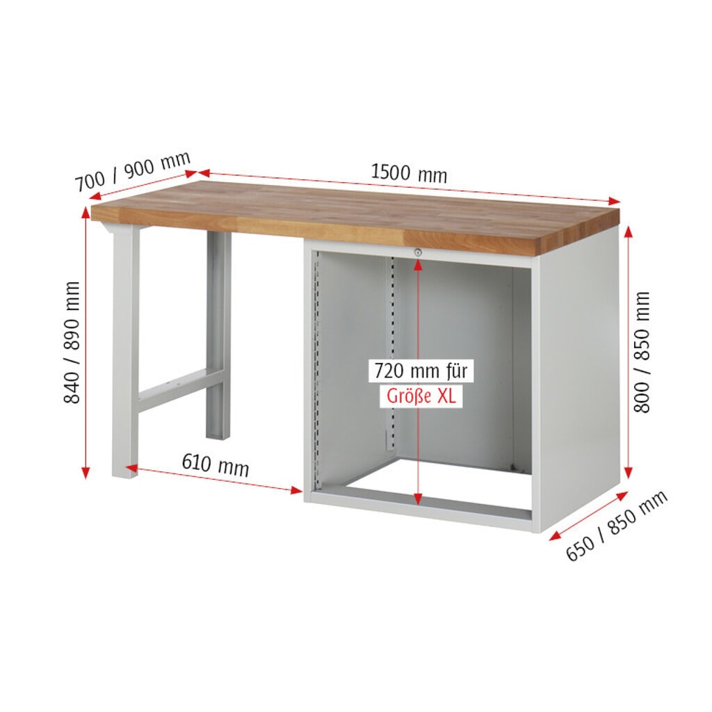 Immagine del prodotto n. 5: Banco da lavoro RAU serie 7000, 1 contenitore, AxLxP 840 x 1.500 x 900 mm, 5 cassetti estraibili al 90% 1 x 60, 1 x 90, 2 x 150, 1 x 270 mm, portata cassetti 100 kg
