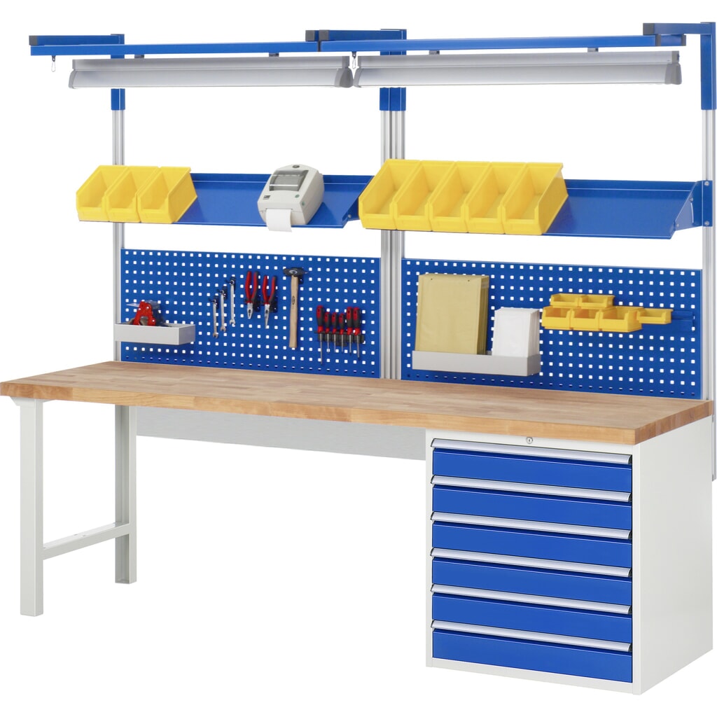 Immagine del prodotto n. 5: Banco da lavoro RAU serie 7000, 1 contenitore, AxLxP 840 x 2.500 x 900 mm, 5 cassetti estraibili al 90% 1 x 60, 1 x 90, 2 x 150, 1 x 270 mm, portata cassetti 100 kg