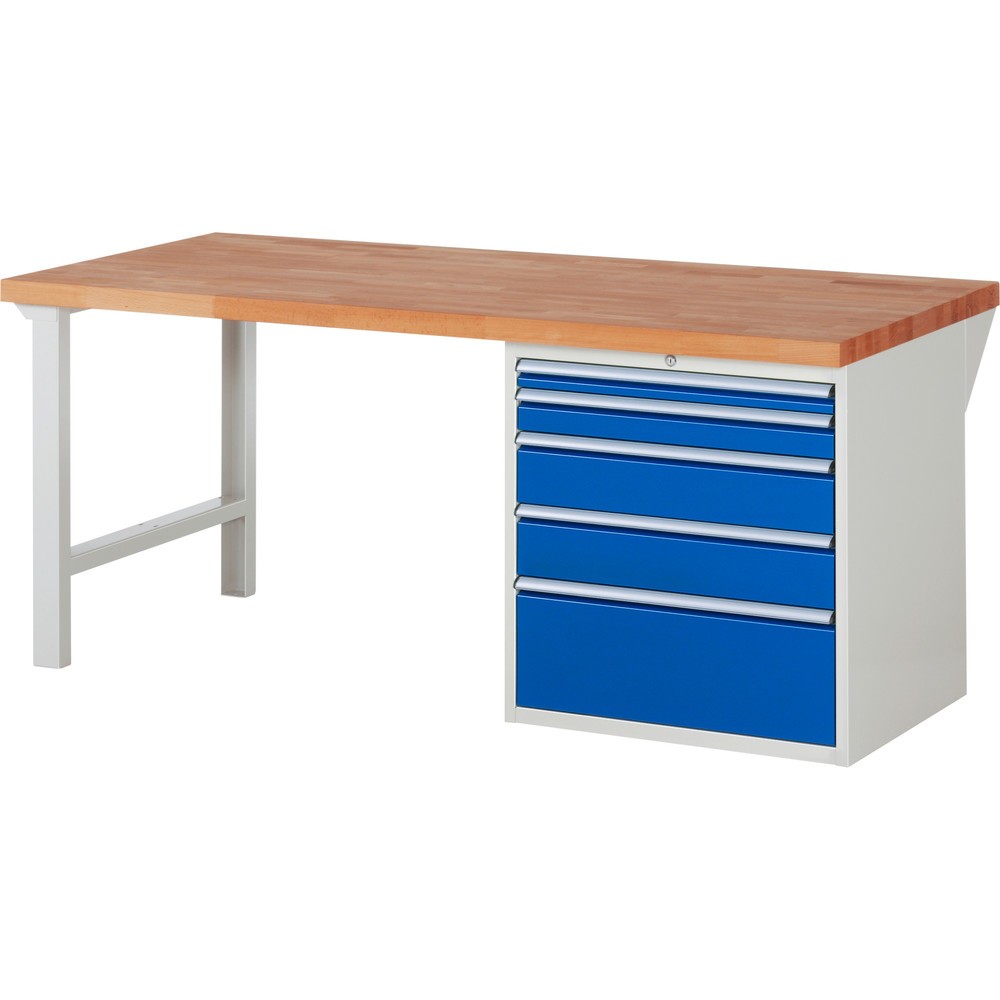 Immagine del prodotto: Banco da lavoro RAU serie 7000, 1 contenitore, AxLxP 840 x 2.000 x 900 mm, 5 cassetti estraibili al 90% 1 x 60, 1 x 90, 2 x 150, 1 x 270 mm, portata cassetti 100 kg