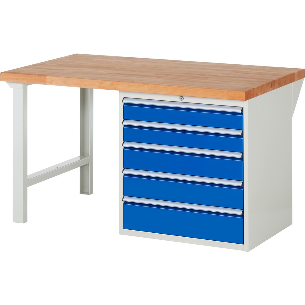 Immagine del prodotto: Banco da lavoro RAU serie 7000, 1 contenitore, AxLxP 840 x 1.500 x 900 mm, 5 cassetti estraibili al 90% 2 x 120, 2 x 150, 1 x 180 mm, portata cassetti 100 kg