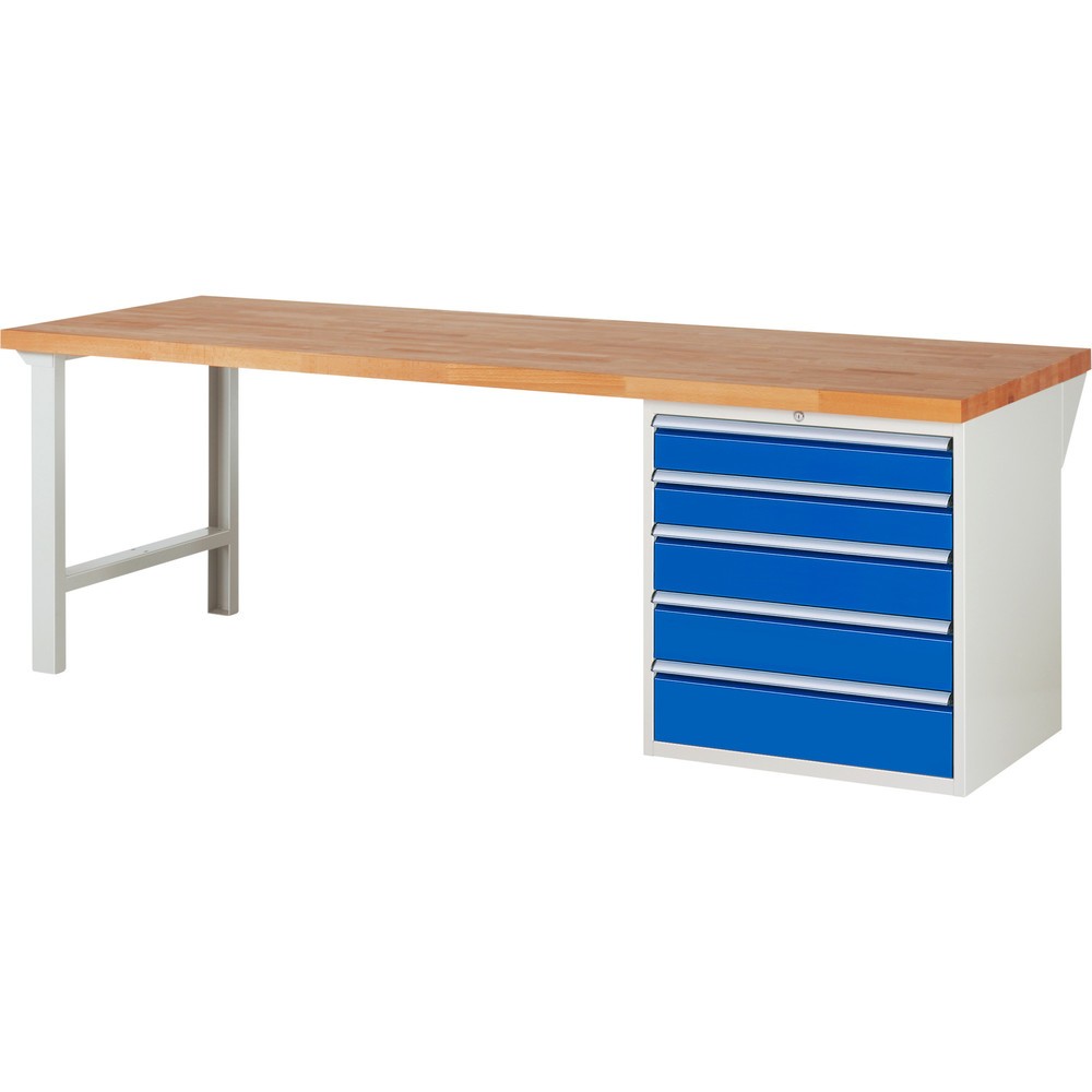 Immagine del prodotto: Banco da lavoro RAU serie 7000, 1 contenitore, AxLxP 890 x 2.500 x 900 mm, 5 cassetti estraibili al 90% 2 x 120, 2 x 150, 1 x 180 mm, portata cassetti 100 kg