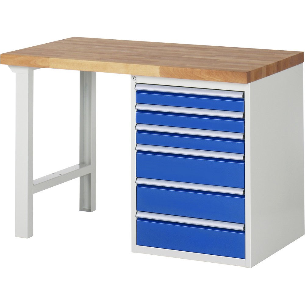 Immagine del prodotto: RAU Banco da lavoro Serie 7000, HxLxP 890 x 1.250 x 700 mm, 1 contenitore nella base a destra, con 6 cassetti