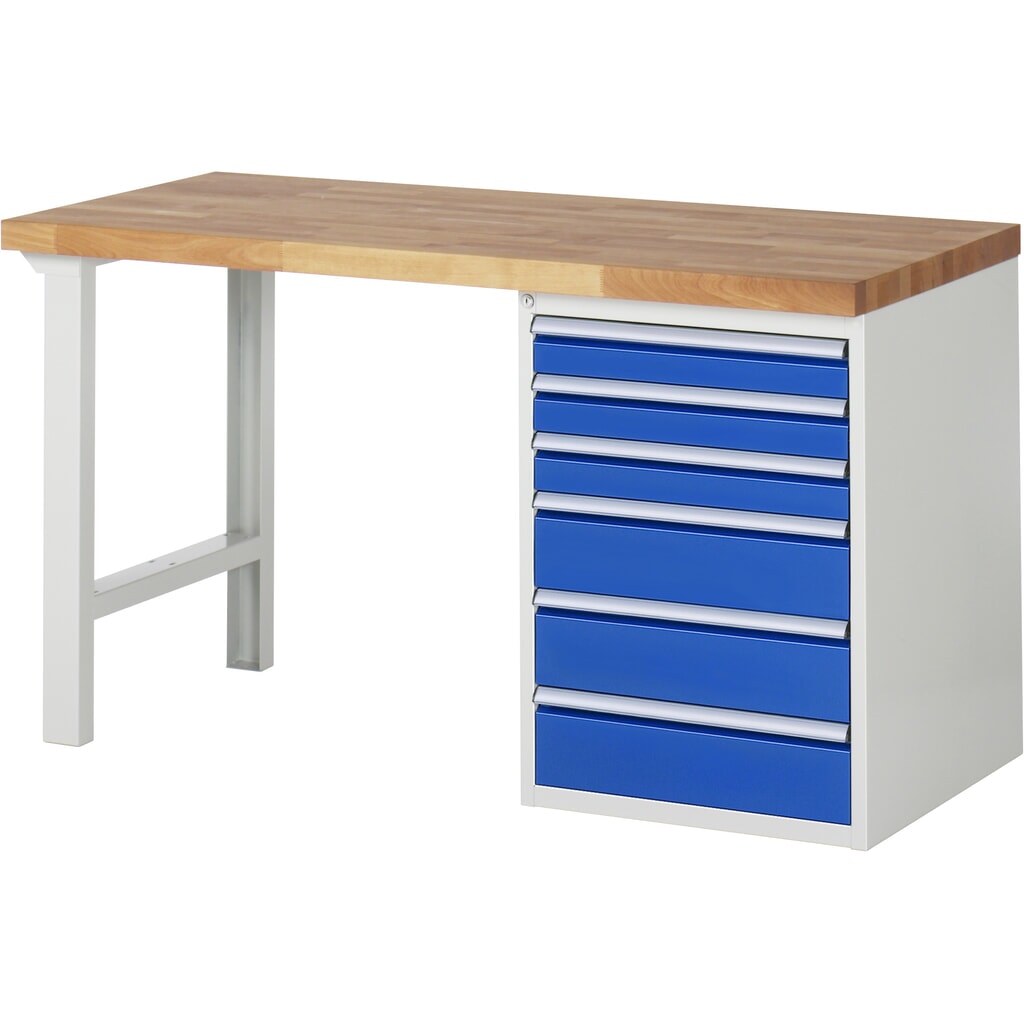 RAU Banco da lavoro Serie 7000, HxLxP 890 x 1.500 x 700 mm, 1 contenitore nella base a destra, con 6 cassetti Immagine del prodotto: RAU Banco da lavoro Serie 7000, HxLxP 890 x 1.500 x 700 mm, 1 contenitore nella base a destra, con 6 cassetti
