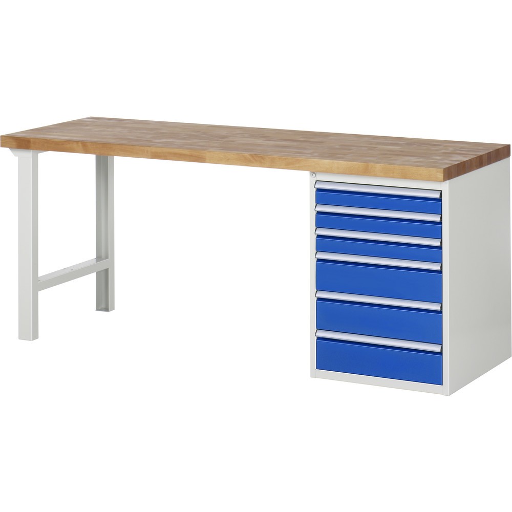 Immagine del prodotto: RAU Banco da lavoro Serie 7000, HxLxP 890 x 2.000 x 700 mm, 1 contenitore nella base a destra, con 6 cassetti