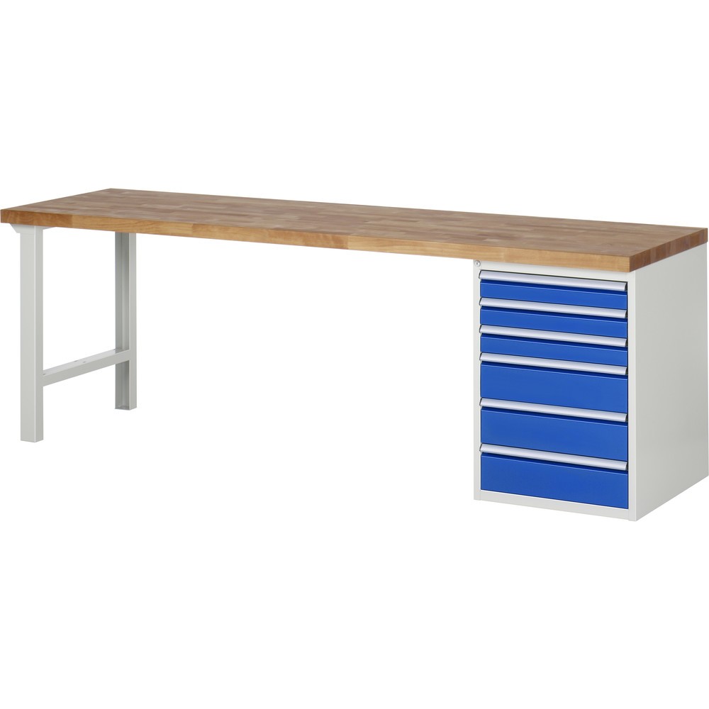 Immagine del prodotto: RAU Banco da lavoro Serie 7000, HxLxP 890 x 2.500 x 700 mm, 1 contenitore nella base a destra, con 6 cassetti