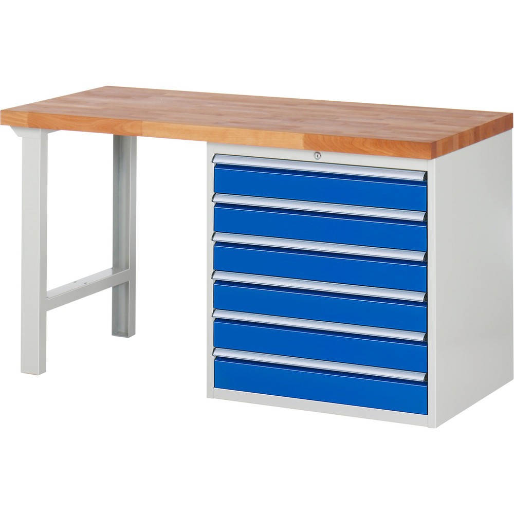Immagine del prodotto n. 1: Banco da lavoro RAU serie 7000, 1 contenitore, AxLxP 890 x 1.500 x 700 mm, 6 cassetti estraibili al 100% 6 x 120 mm, portata cassetti 100 kg