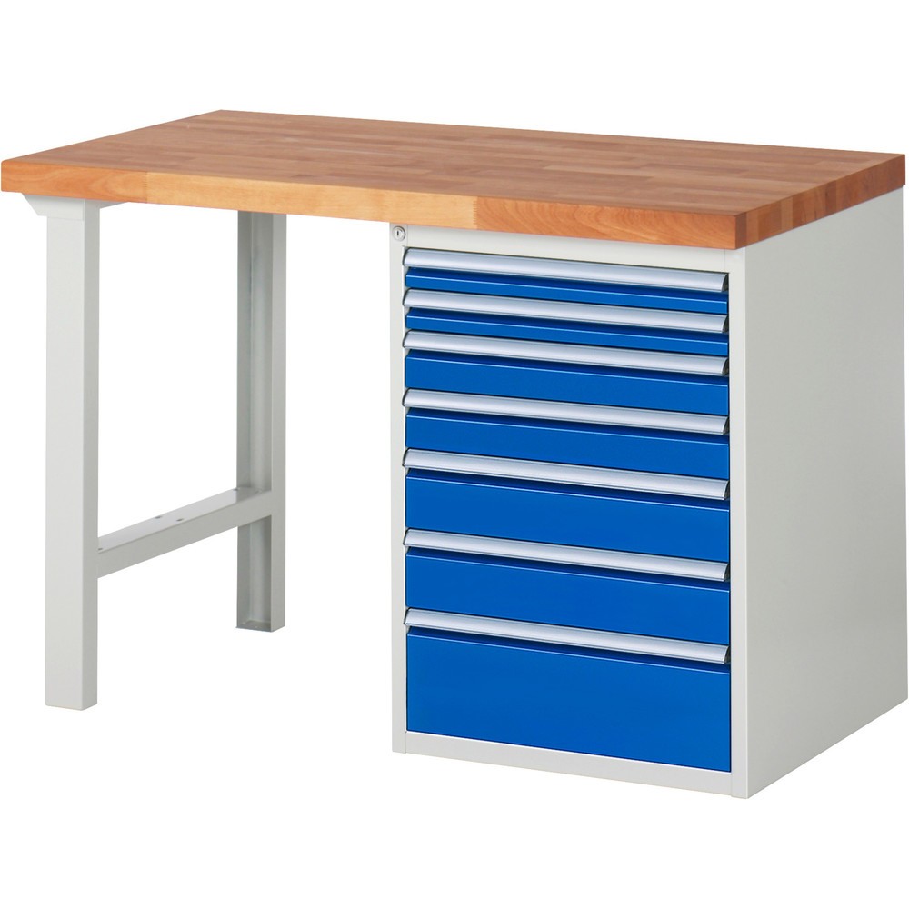 Immagine del prodotto: Banco da lavoro RAU serie 7000, 1 contenitore, AxLxP 890 x 1.250 x 700 mm, 7 cassetti estraibili al 90%, portata cassetti 100 kg