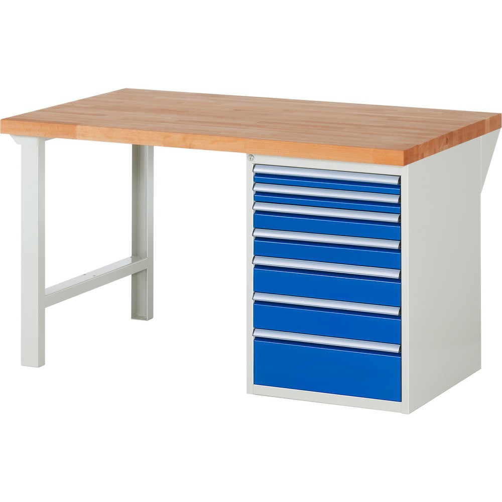 Immagine del prodotto n. 1: Banco da lavoro RAU serie 7000, 1 contenitore, AxLxP 890 x 1.500 x 900 mm, 7 cassetti estraibili al 100%, portata cassetti 100 kg