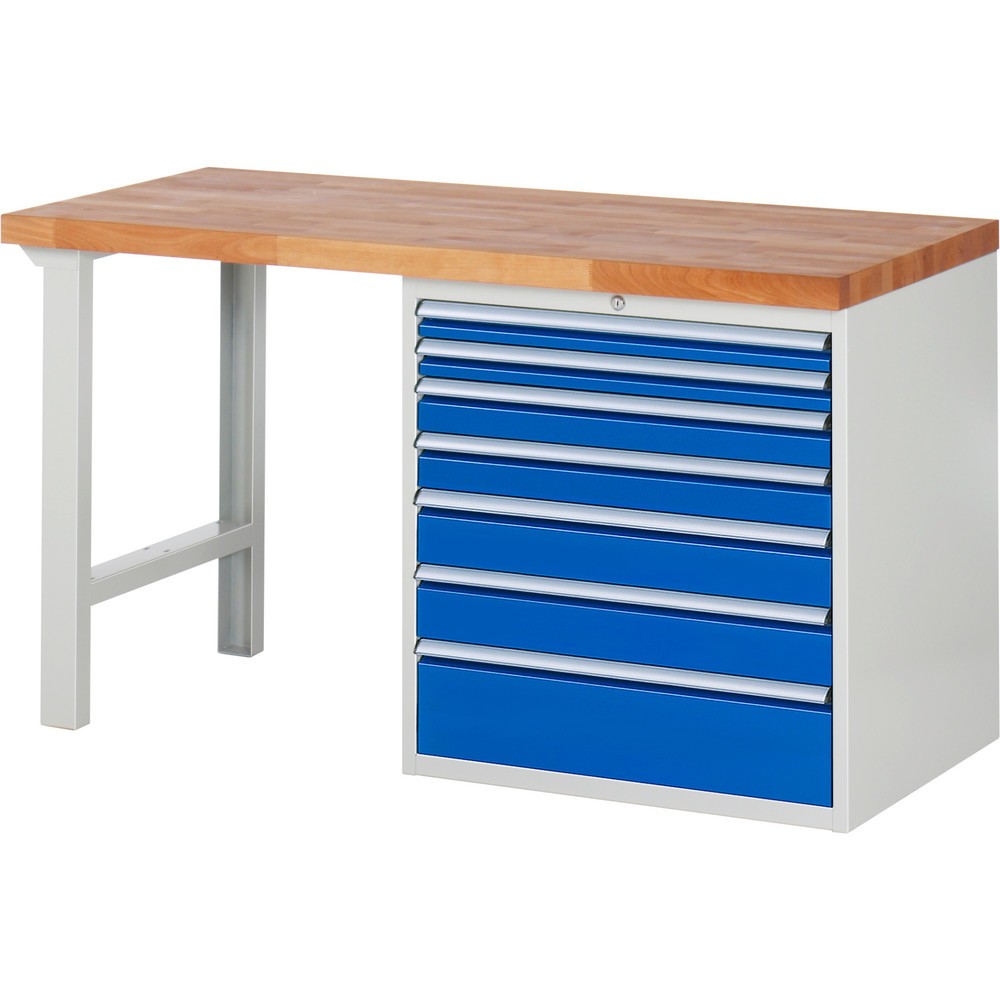Immagine del prodotto: Banco da lavoro RAU serie 7000, 1 contenitore, AxLxP 840 x 1.500 x 700 mm, 7 cassetti estraibili al 90%, portata cassetti 100 kg